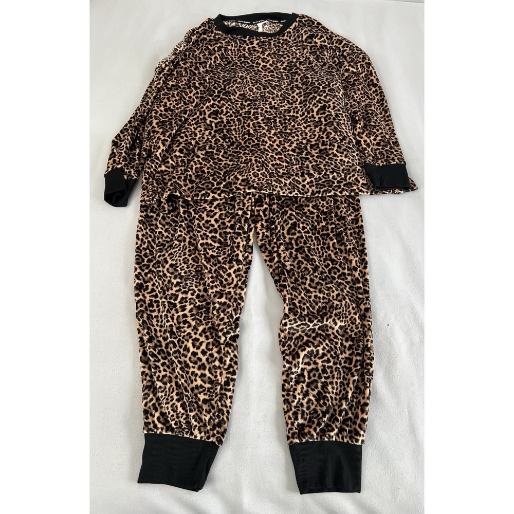 Joyspun Plush‎ Pajama Set Womens Sz 2X Leopard  Cozy Lounge Sleepwear
